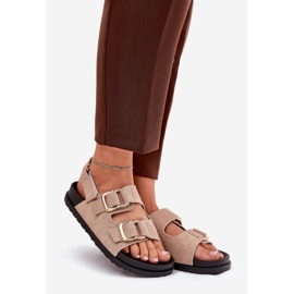 Sandali femminili con fibbie beige 1