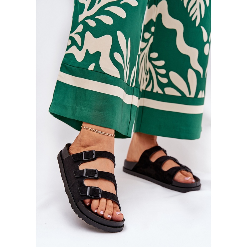 Pantofole da donna con strisce e fibbie nere nero 2