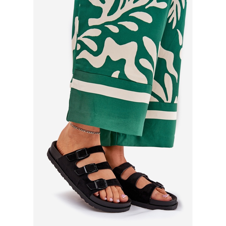 Pantofole da donna con strisce e fibbie nere nero 1