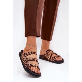 Infradito da donna con strisce e fibbia con stampa leopardo marrone 2