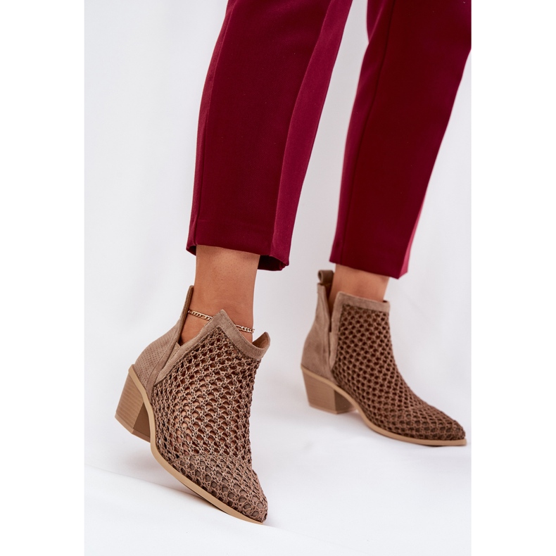 Tacchi alti da donna aperti con ritagli e trecciati kaki beige 2