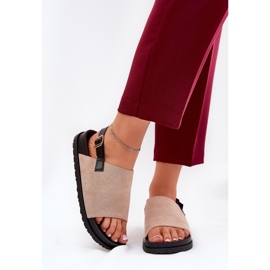 Sandali femminili con eco scamosciata sulla piattaforma beige 2