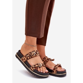 Pantofole da donna con stampa leopardo sulla piattaforma con strisce e morsetti marroni marrone 1