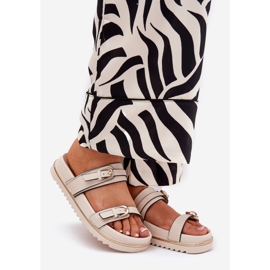 Le pannelli da donna lisce sulla piattaforma con strisce e morsetti beige 1