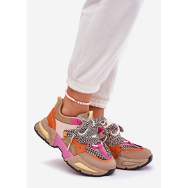 Scarpe sportive da donna con sneaker con doppio allacciatura kaki beige 1