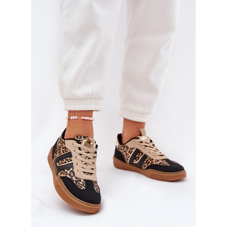 Sneaker femminili con leopardo in pelle eco in pelle nera nero 2