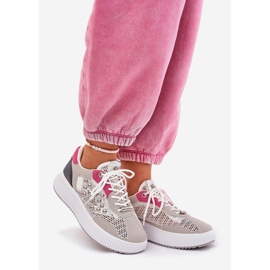 Scarpe sportive femminili con maglia e borchie grigie grigio 1