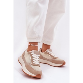 Scarpe sportive femminili con una mesh sulla piattaforma kaki beige 2