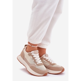 Scarpe sportive femminili con una mesh sulla piattaforma kaki beige 1