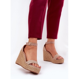Sandali femminili per cuneo con treccia kaki beige 2