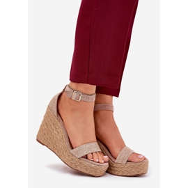 Sandali femminili per cuneo con treccia kaki beige 1