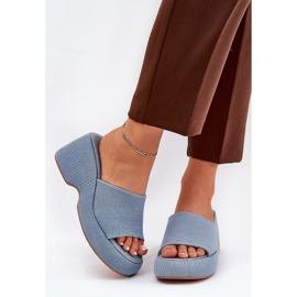 Infradito delle donne materiali sulla piattaforma e zeppe di denim blu 2