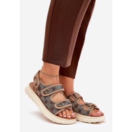 Sandali materiali a motivi femminili con dettagli dorati kaki beige 1