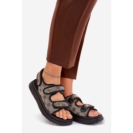 Sandali materiali a motivi femminili con dettagli dorati beige-nero 1