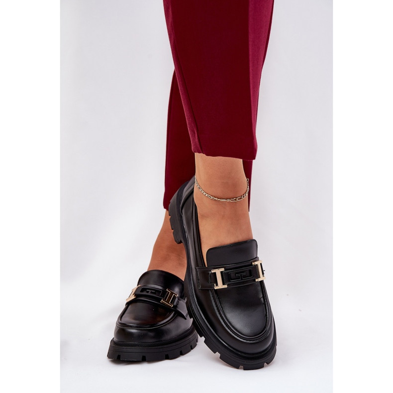 Mocassine femminili con eco in pelle nera nero 2