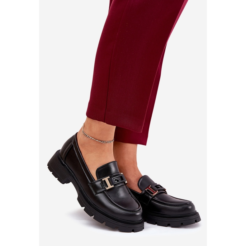 Mocassine femminili con eco in pelle nera nero 1