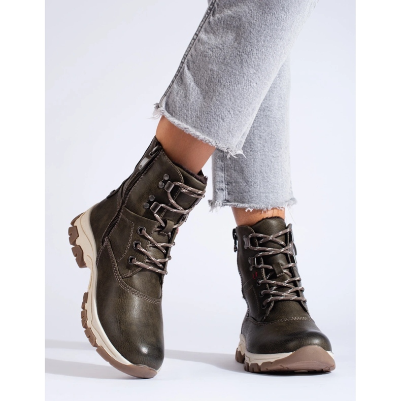 Stivali stringati da donna con cerniera decorativa marrone 2