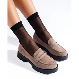 Mocassini in camoscio beige con spessa suola Shelovet 2