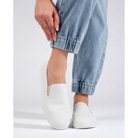 Sneakers bianche traforate da donna beige 2