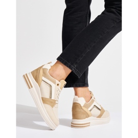 Sneakers beige da donna con zeppa nascosta 2