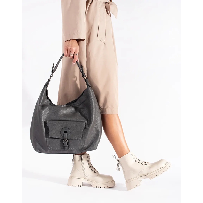 Stivaletti da donna stringati in pelle beige 2