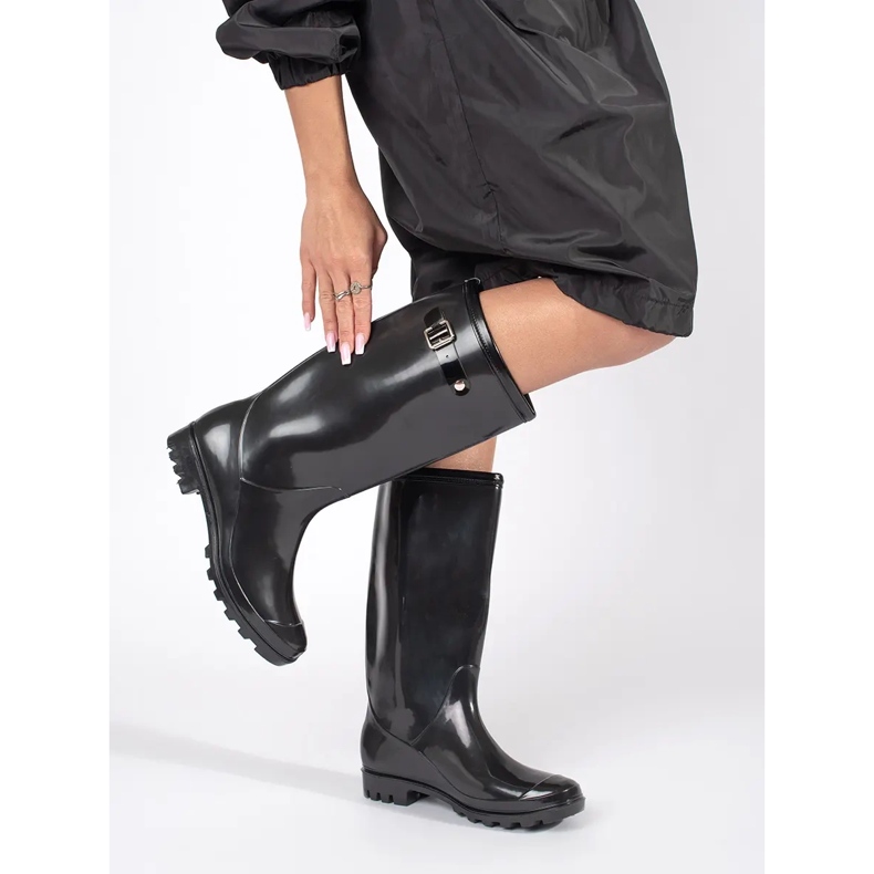 Stivali Wellington alti da donna in vernice nera nero 1
