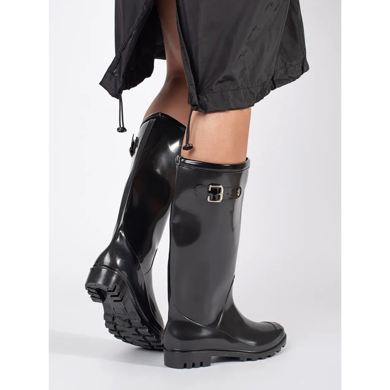 Stivali Wellington alti da donna in vernice nera nero 2