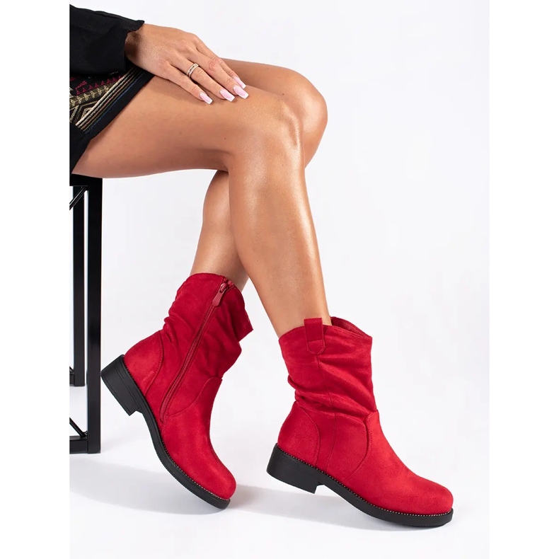 Stivali texani da donna in camoscio rosso 1