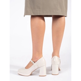 Seastar Scarpe da donna con tacco alto in vernice beige e fibbia 2