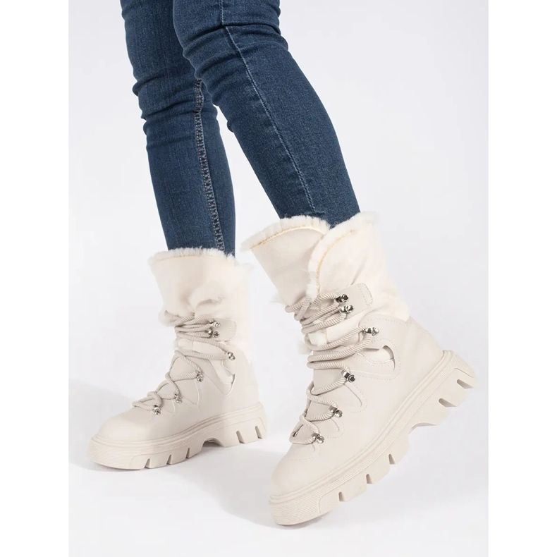 Seastar Doposci da donna beige stringati con pelliccia sul plateau 1