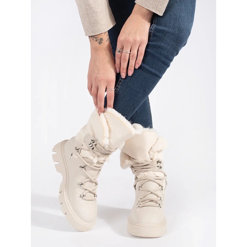 Seastar Doposci da donna beige stringati con pelliccia sul plateau 2