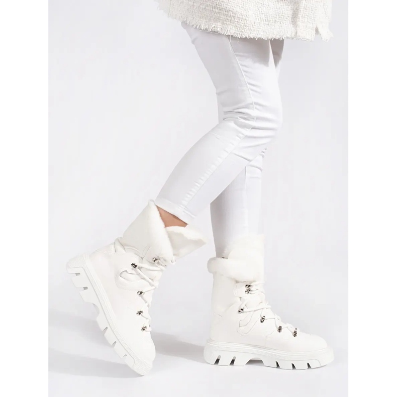 Seastar Doposci da donna bianchi stringati con pelliccia sulla piattaforma bianca 1