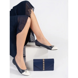Goodin Ballerine da donna blu navy con fiocco argento 2