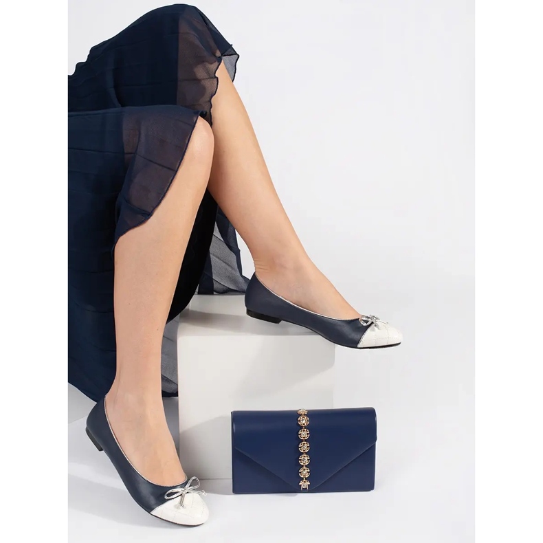 Goodin Ballerine da donna blu navy con fiocco argento 2