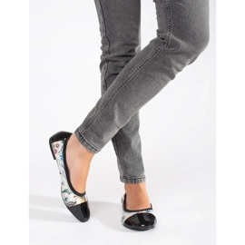 Goodin Ballerine con motivo floreale e punta in vernice nero 2