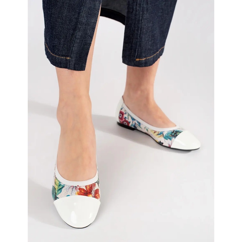 Goodin Ballerine floreali con punta in vernice bianca bianco 2