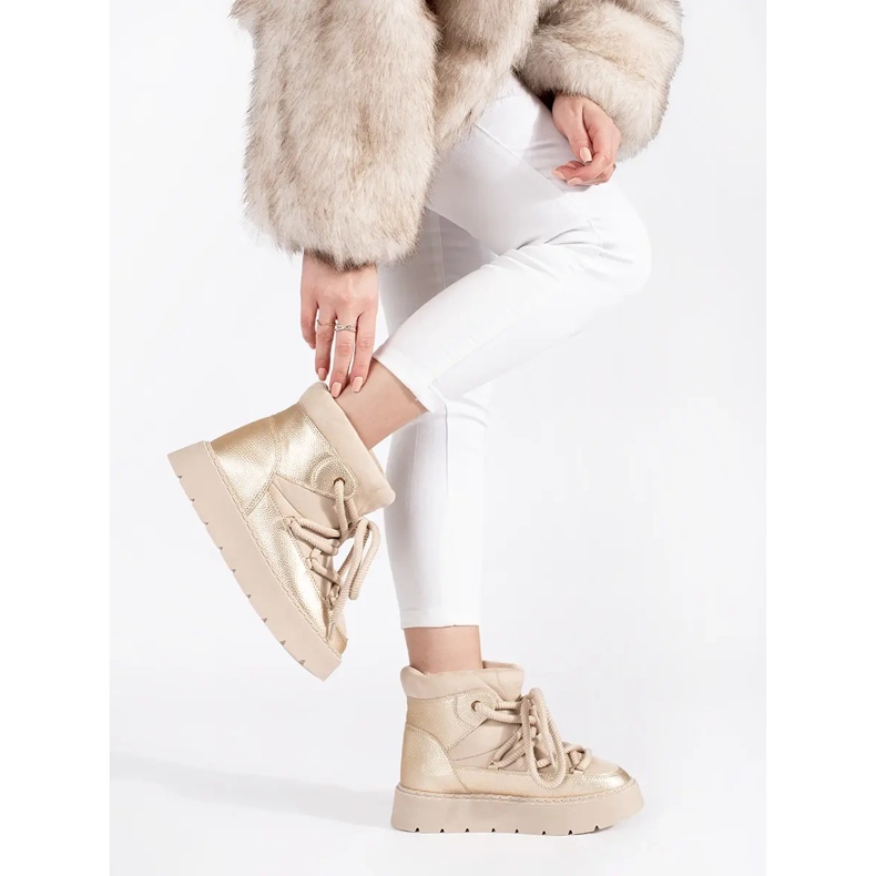 Doposci da donna stringati beige chiaro con suola spessa 1