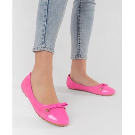 Pink Flat Women's Ballerinas con un arco e punta verniciata rosa 1