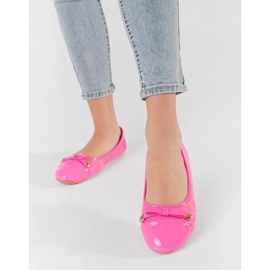 Pink Flat Women's Ballerinas con un arco e punta verniciata rosa 2