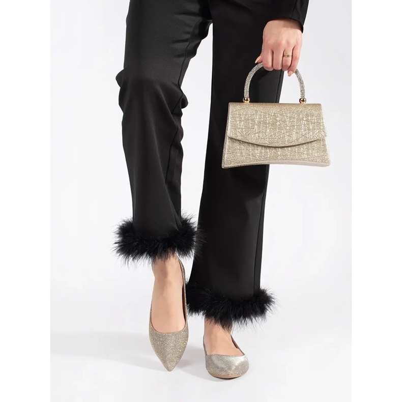 Ballerine da donna con glitter oro con tacco piatto d'oro 2