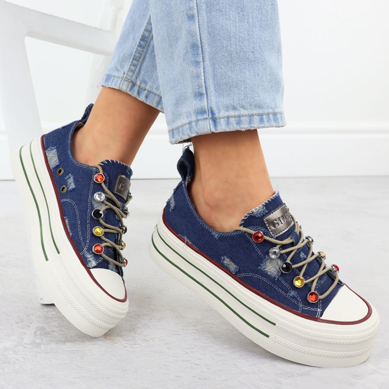 Sneaker in denim sulla piattaforma blu Goe RR2N4103 1
