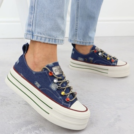 Sneaker in denim sulla piattaforma blu Goe RR2N4103 2