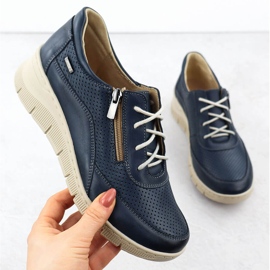 Scarpe in pelle da donna per perforato Blu Navy Helios 427 1