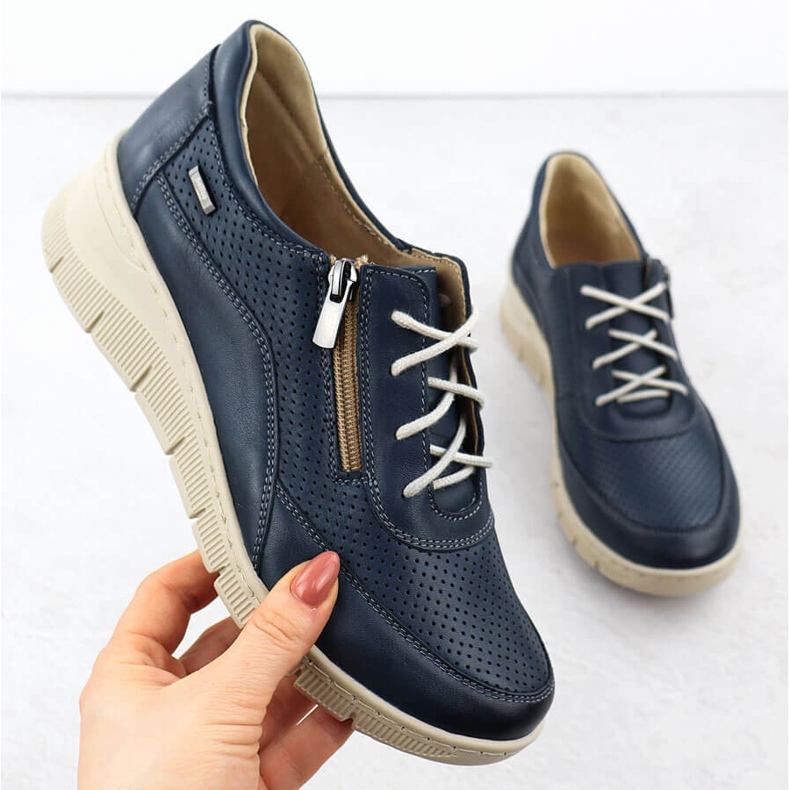 Scarpe in pelle da donna per perforato Blu Navy Helios 427 1