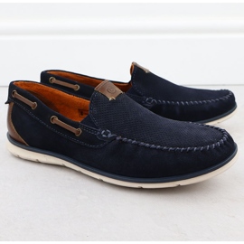 Mocassini in pelle da donna comodi blu navy bugatti rr153018 1