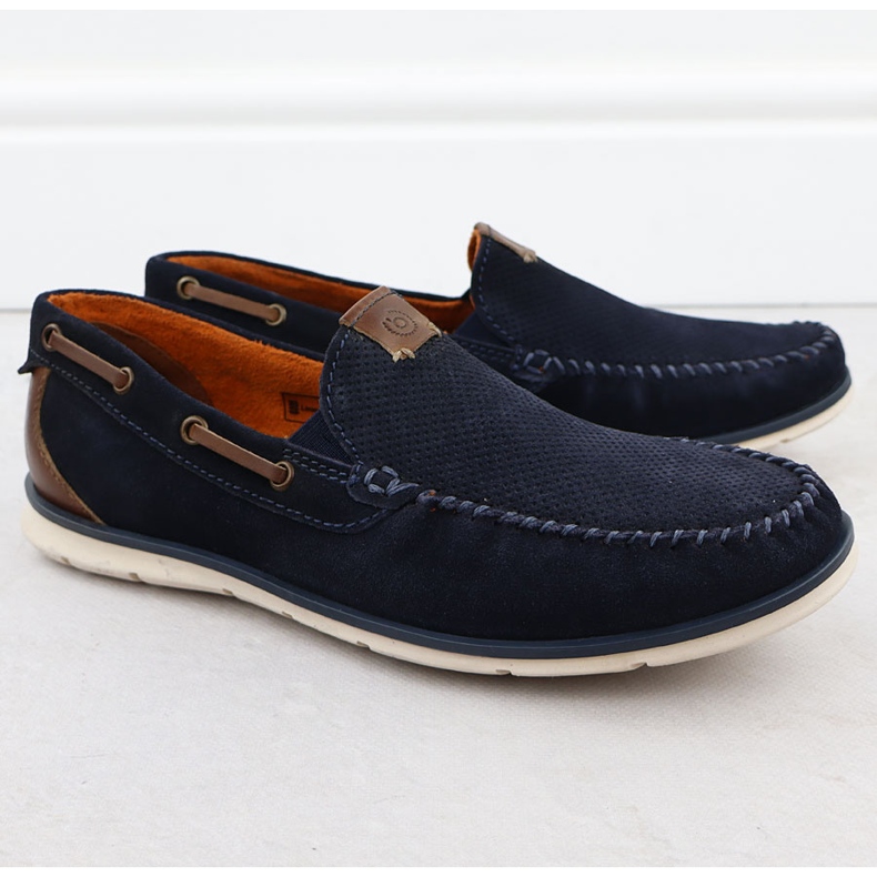 Mocassini in pelle da donna comodi blu navy bugatti rr153018 1