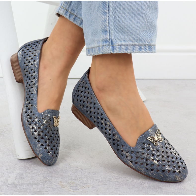 Scarpe da lavoro da donna con tacchi bassi blu M. Daszyński SA222-3 1