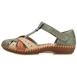 Sandali comodi da donna per velcro, dita verdi integrate Rieker M1655-54 verde 1