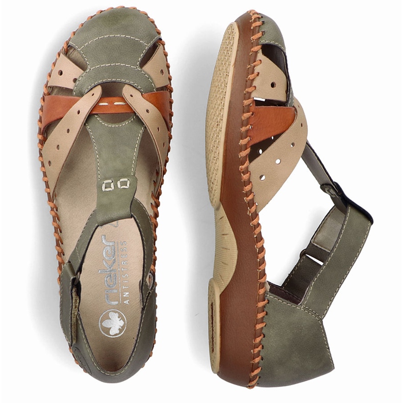 Sandali comodi da donna per velcro, dita verdi integrate Rieker M1655-54 verde 2