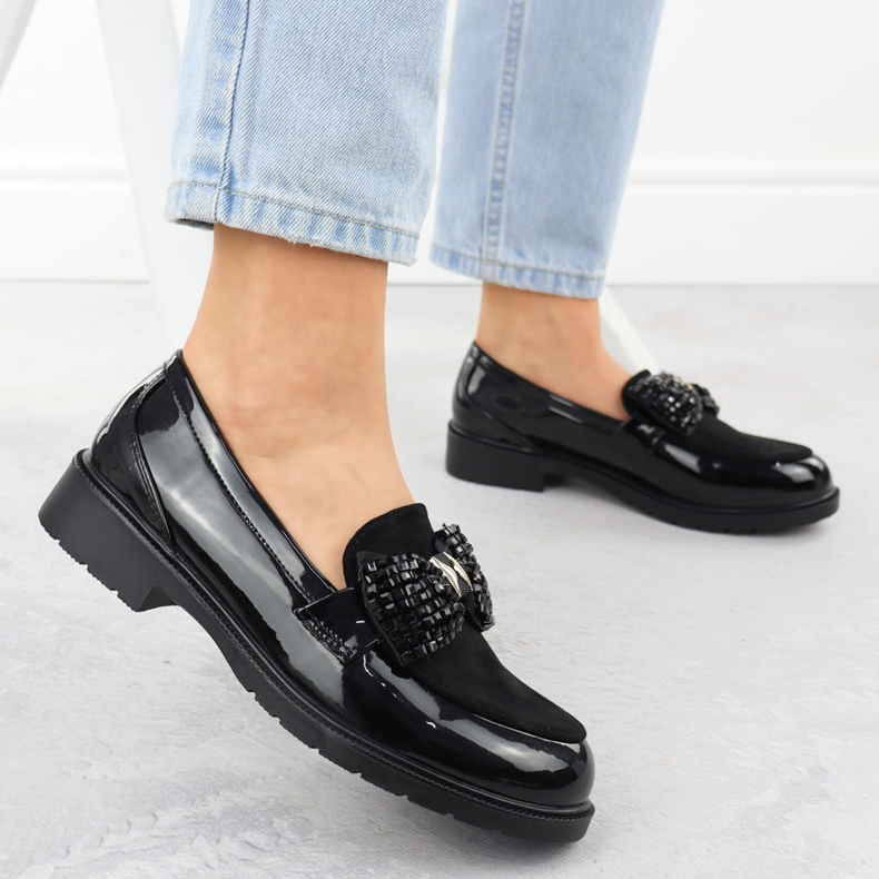 Mococcasins Shoes Women Varnoned con un prua Black S.Barski Hy51-319 nero 2